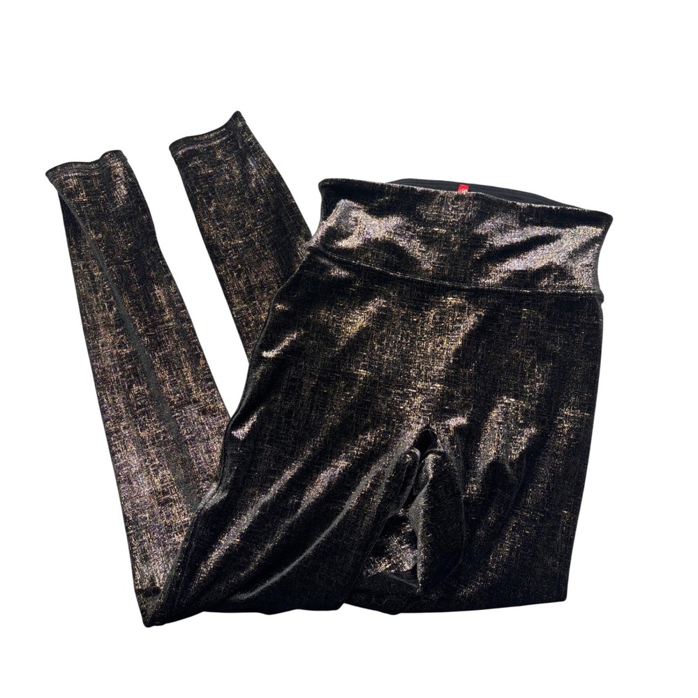 SPANX Shape Small Velvet Black Gold Metallic Textured High Waist Leggings Shine - Picture 10 of 14